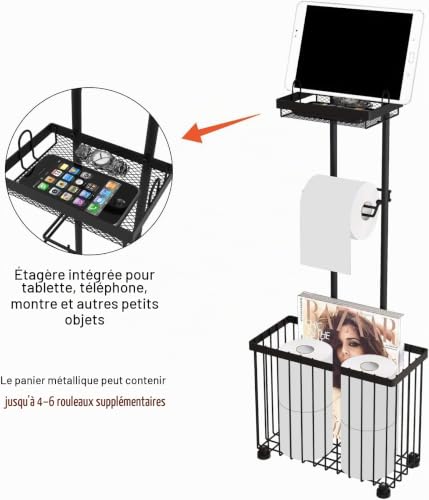 Zertylre Porte-papier toilette avec étagère, support pour magazines de salle de bain, avec support de tablette, pour 6 rouleaux de papier toilette, convient pour salle de bain et toilettes d'invités – vue 9