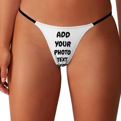 WAFICAC Tongs personnalisées pour Femmes Photo personnalisée G-Strings T-Back sous-vêtements Culottes Ajoutez Votre Texte Photo Nouveauté sous-vêtements Strings Panty