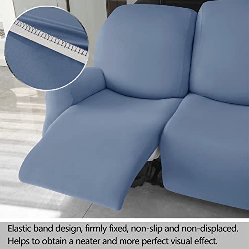 Housse de canapé 2 places bleu en jacquard extensible pour fauteuil relax - 7