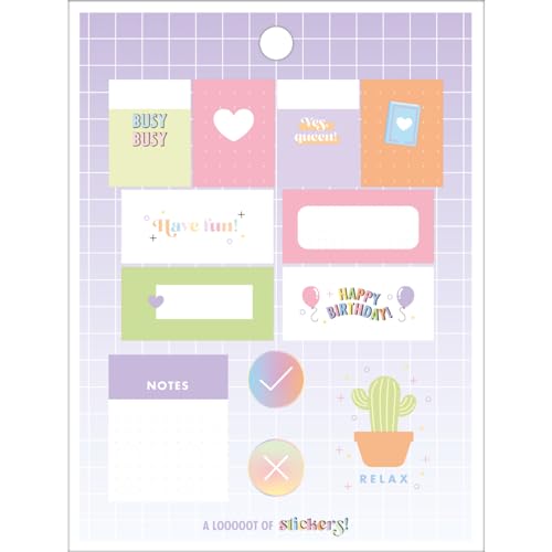 Tilibra - Bloco de Adesivos Decorados Happy Metalizado 12 Folhas, Formato: 100mm x 134mm, 316954