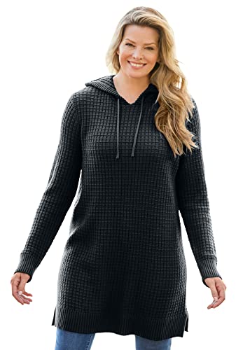 Woman Within Women's Plus Size Waffle Thermal-Knit Hoodie - 2X, Black #TOP21