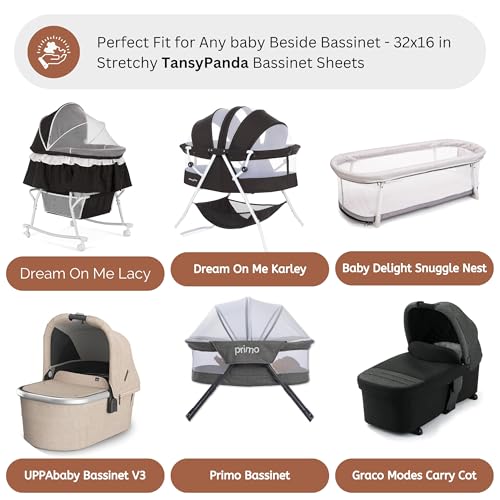 Image of Muslin Bassinet Sheets for Dream On Me, Baby Delight Snuggle Nest, Graco, UPPAbaby, Snoo, Primo Bassinet by TansyPanda, 3PC, 16x32 Inch, Skin Friendly, Ultra Soft, Breathable, Unisex Boys Girls, Pink