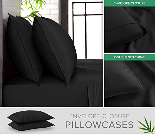 Image of Pure Bamboo Queen Sheets, Genuine 100% Organic Viscose Derived from Bamboo Bed Sheet Set, Luxuriously Soft & Cooling, Double Stitching, 2 Year Quality Promise (Queen, Black)