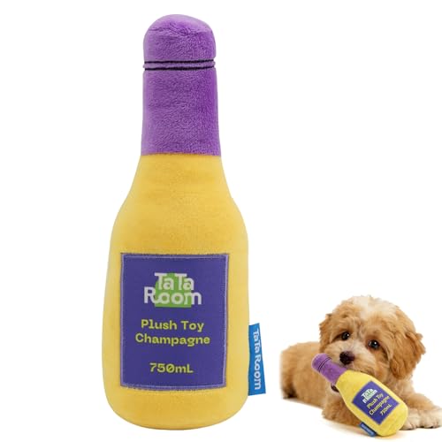 Champagne Bottle Squeaky Crinkle Dog Toy - Interactive Plush Chew Toys for Puppy Teething, Small Dogs, Aggressive Chewers and Keeping Busy