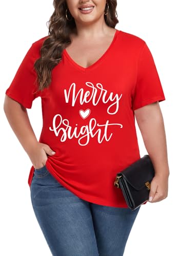 Image of ForHailey Women's Plus Size Short Sleeve Tee Shirt V Neck Basic Ladies Loose Fit T Shirt 1X-5X