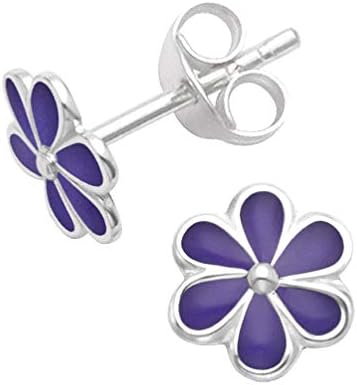 Heather Needham Silver Sterling Silver Daisy Earrings Studs Purple Enamel- SIZE: 7mm - MUCH SMALLER THAN SHOWN.Gift Boxed 5578PP
