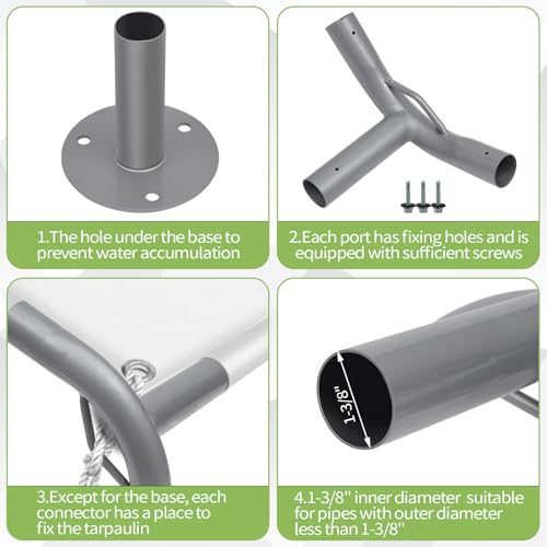 ICITYWALL 8 Leg Carport Kits，High Peak Canopy Fitting Kit with 1-3/8" ID, Galvanized Steel Carport Connectors, shed Frame kit DIY Project by ICITYWALL - Image 3
