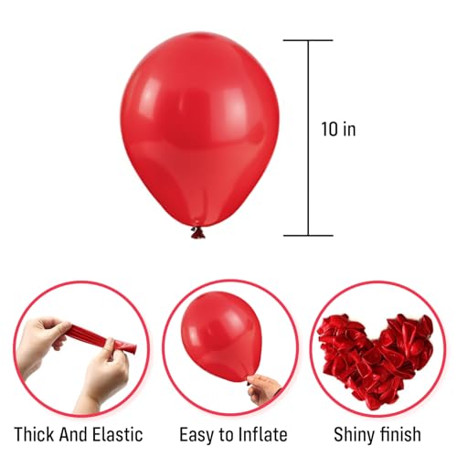 Image of Party Propz Red Balloons for Decoration Birthday - Pack of 50 Pcs Red Metallic Balloons for Decoration | red balloon | Balloons for Birthday | Valentine's Day Decorations Items (Latex)