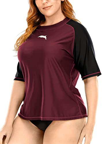 Halcurt Sun Swim Shirt Women Upf 50 Uv Protection Rash Guard Swim Tops Burgundy 2Xl #TOP24