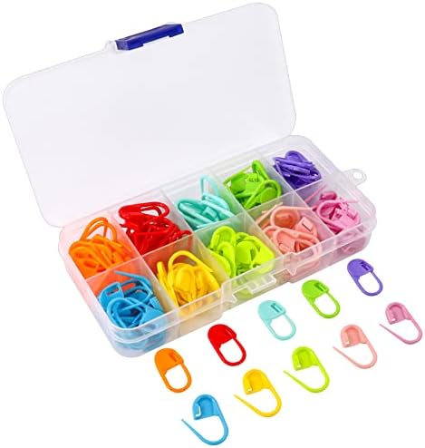 Redamancy 130 Pieces Knitting Stitch Markers,10 Colors Mix Color Knitting Markers Crochet Clips，Markers Locking Stitch Knitting with Clear Storage Case…