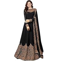 PristiveFashionHub Women's Codding Long Anarkali Gown with Duppta(Free Size) (Black)
