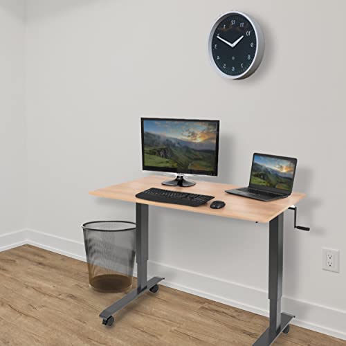 Stand Up Desk Store Crank Adjustable Height Rolling Standing Desk (Charcoal Frame/Natural Walnut Top, 48" Wide) #TOP3
