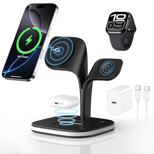 3 in 1 Ladestation für Apple Watch und iPhone mit Magsafe Ladegerät Magnetisch für iPhone 17 Air 16 15 14 13 12 Series, ...