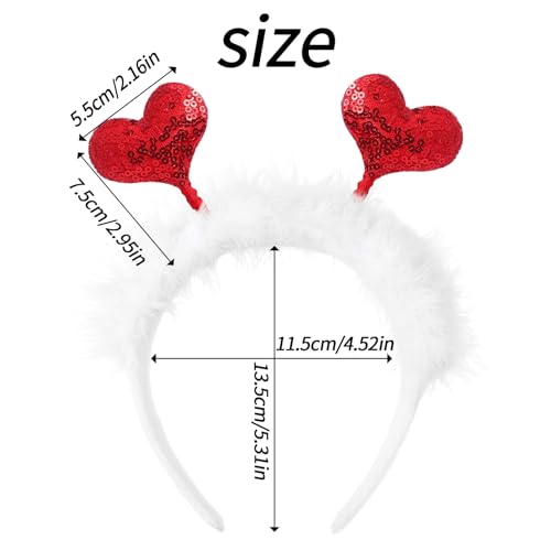 Nenjindz Heart Headbands Sequin Covered Heart Hair Hoops,Valentine's Day Boppers for Women Girls Angel Hairbands with Feathers for Festival Party Headwears(2 Pieces) - Image 2