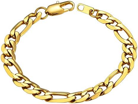 Gold Men and Womens Figaro Bracelets 9mm 8.3/'' 18K Gold Plated Chain Link Wrist Bracelet'' }
