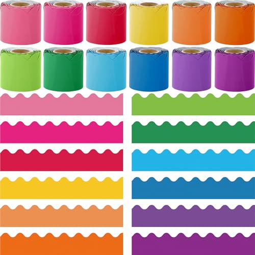 Elcoho 12 Rolls 393.6 Feet Scalloped Bulletin Board Borders Summer