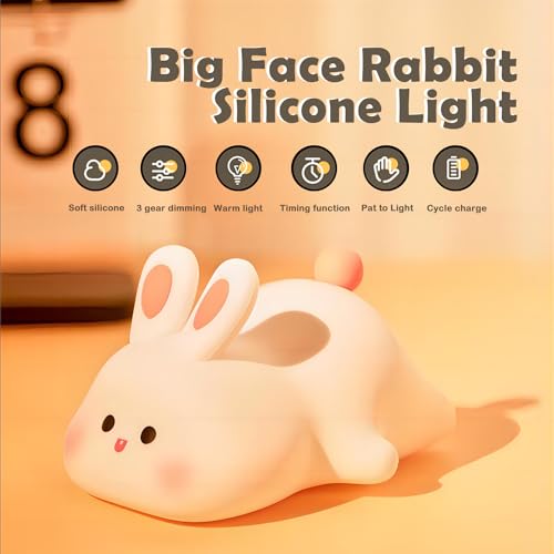 Image of S NMT Cute Rabbit Silicone Night Lights Cartoon Bedroom Lamp for Children's Room Decor, USB Rechargeable Timing Dimming Silicone Sleep Light for Kids, Toddler, Baby