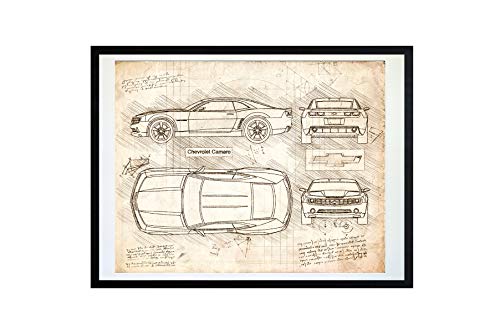 DolanPaperCo #370 Chevrolet Camaro (2009-13) Art Print, da Vinci Sketch - Unframed - Multiple Size/Color Options (16x20, Vintage)