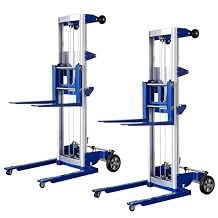2PCS Material Lift Winch Stacker, 1.97"-122" Height Range, 400 lbs Capacity, Adjustable Straddle Hand Winch Lift Trucks for Warehouse, Factory, 42.90" L x 43.30" W