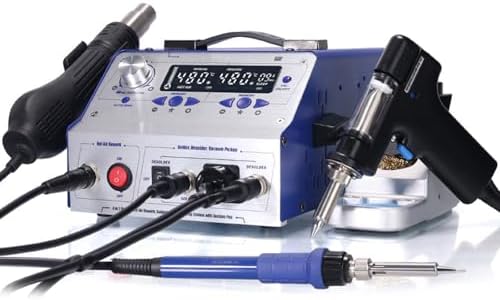 This digital display automatic desoldering station, equipped with a desoldering gun and soldering iron, is a precision tool for electronic repair