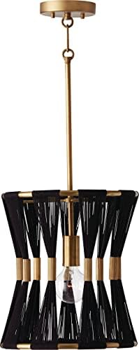 Capital Lighting 341111KP Bianca Modern Luxe Hand-Wrapped Black Rope Drum Pendant Light Fixture, 1-Light 100 Watt, 14" H x 12" W, Patinaed Brass