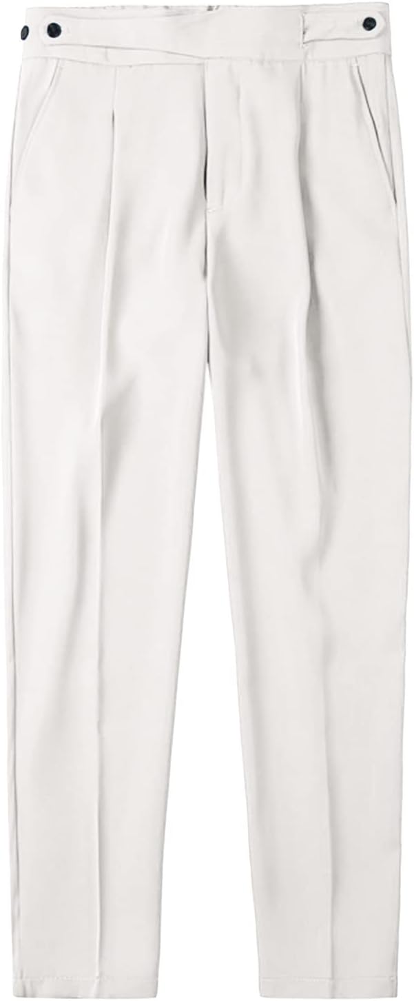 Men Summer Slim Casual Trousers Stretchy Slim Fit Slacks Tapered Trousers Classic Fit Flat Front Dress Pants