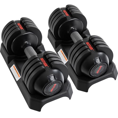 ALTLER Adjustable Dumbbell Set 52LB Pair with Tray for Workout Strength Training Fitness Adjustable Weight Dial Dumbbell with Anti-Slip Handle and Weight Plate for Home Exercise