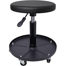 Mechanic Stool, 300 LBS Rolling Pneumatic Creeper Garage/Shop Seat, Adjustable Height Padded Rolling Workshop Stool with Tool Tray, for Garage, Shop, Auto Repair Black