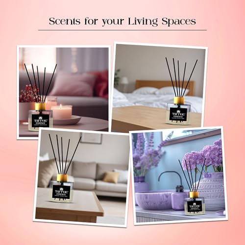 Image of Peach Reed Diffuser Set by Tattvic Essence | 6 Fiber Reed Sticks Free | Stress Relief & Aromatherapy | Long-Lasting, Smoke-Free Air Freshener for Home, Bedroom & Office | Ideal for Gifting | 120ml