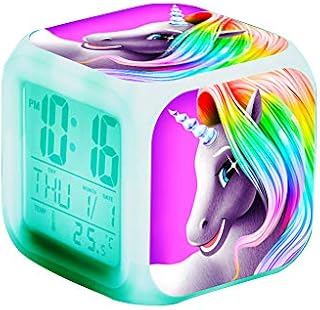 Unicorn Digital Alarm Clocks for Girls, LED Night Glowing Cube LCD Clock