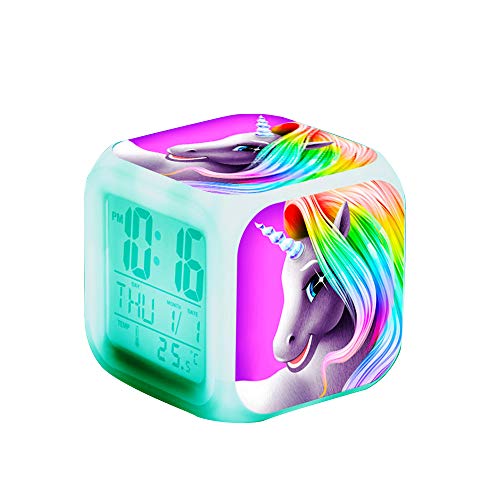 Unicorn Digital Alarm Clocks for Girls, LED Night Glowing Cube LCD Clock