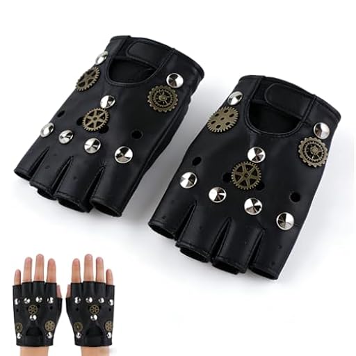 OIXYEY 1 Pare Disfraces Y Accesorios De Fiesta Con Temática De Carnaval, Guantes Punk Sin Dedos De Cuero,Guantes Steampunk, Unisexo Para Halloween, Cosplay (Negro) | Ya disponible en tu tienda friki favorita! En mundofriki.es!