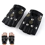 OIXYEY 1 Pare Disfraces Y Accesorios De Fiesta Con Temática De Carnaval, Guantes Punk Sin Dedos De Cuero,Guantes Steampunk, Unisexo Para Halloween, Cosplay (Negro)