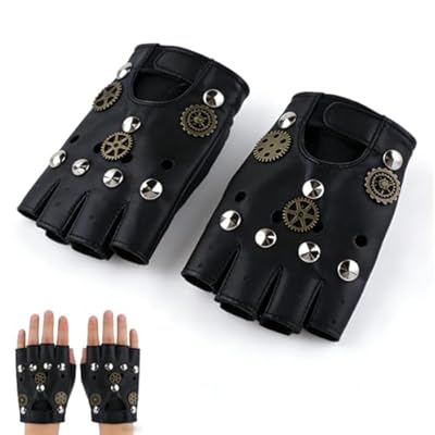 OIXYEY 1 Pare Disfraces Y Accesorios De Fiesta Con Temática De Carnaval, Guantes Punk Sin Dedos De Cuero,Guantes Steampunk, Unisexo Para Halloween, Cosplay (Negro) | Ya disponible en tu tienda friki favorita! En mundofriki.es!