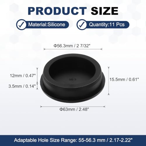 Image of MECCANIXITY 11pcs T-Shaped Silicone Plugs 56.3mm 2 7 /32 Inch Dia, Black | Snap in Plug Hole Seal Cover Round Rubber Stopper for 55-56.3mm Holes Kitchen Rubber Bulkheads Waterproof Sealing