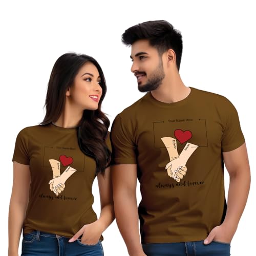Image of Couple T Shirts for Couple-Husband Wife Matching Dress-Couple Tshirt Combo- Regular Fit Cotton Round Neck Half Sleeve (cus-Couple-Hands)
