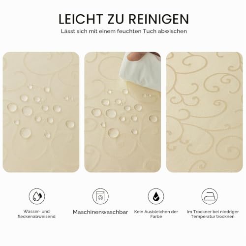 Romanstile Tischdecke rund 140 cm Weihnachten beige abwaschbar Damast – Ansicht 3