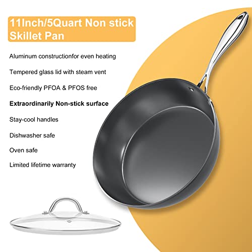 COOKER KING Bratpfanne Induktion, Tiefe Antihaft-pfanne mit Deckel, Pfanne 28 cm, Beschichtete Pfanne, Griff aus Edelstahl, Ungiftig, PFOA- und PFOS-frei (Schwarz) – Bild 4