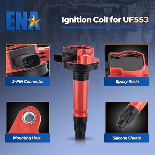 ENA Set of 6 Red Ignition Coils UF553 DG520 Compatible with Non-Turbo V6 3.5L 3.7L Ford Edge Explorer F150 Taurus Flex Mazda CX9 Lincoln MKZ MKS MKX 2007-2016 Replacement for GN10237 7T4Z12029DA by ENA - Used condition - Image 4