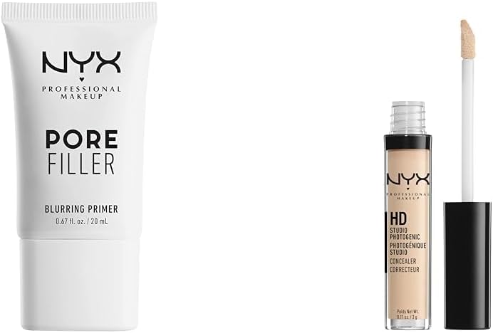 NYX PROFESSIONAL MAKEUPPore Filler Blurring Primer, Vegan Face Primer & HD Studio Photogenic Concealer Wand, Medium Coverage - Fair