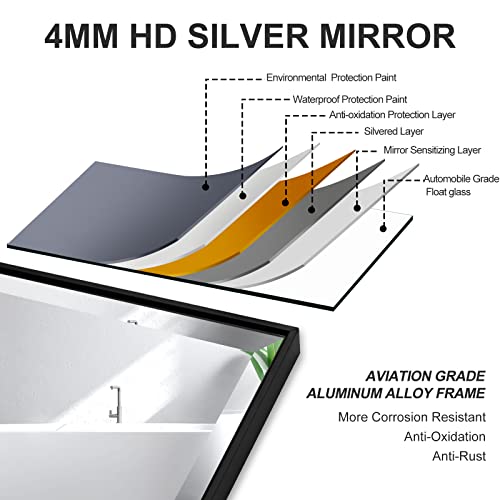 Ledlux 24X36 Inch Black Mirror With Beveled Trim, Aluminum Frame Bathroom Vanity Mirror, Rectangle Wall Mounted Mirror, Modern Rectangular Mirror Horizontal Or Vertical #TOP6