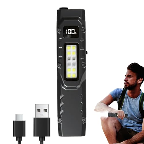 Slim Flashlight – Hiking And Travel Torch, Portable USB Flash Light, Rechargeable LED Torch, Portable Flash Lights USB Rechargeable,Digital Display Work Light With Clip Outdoor Lighting For Home Night