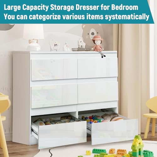YORKING 6 Drawer Dresser for Bedroom,White Dresser,Wood Dresser,Dresser Set for Bedroom,Dressers and chests of Drawers Large Storage Cabinet,47.2\" D x 15.7\" W x 32.3\" H