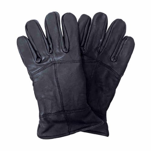 Image of THMO Men's Thinsulate Leather Gloves Winter Outdoor Windproof Fleece Lining Leather Gloves in Black (L-XL, Black)