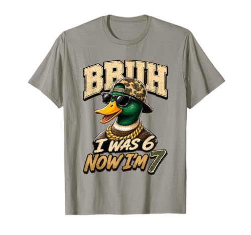 I was 6 Now I’m 7 Mallard Duck Birthday Hunting Camo Kids T-Shirt