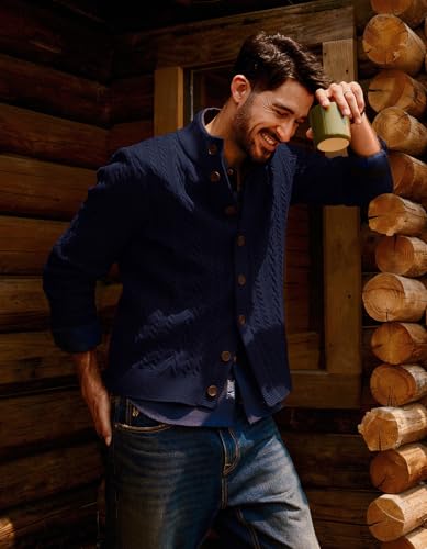 PJ PAUL JONES Mens Cardigan Sweater Button Down Stand Collar Cardigans Long Sleeve Cable Knit Sweaters3