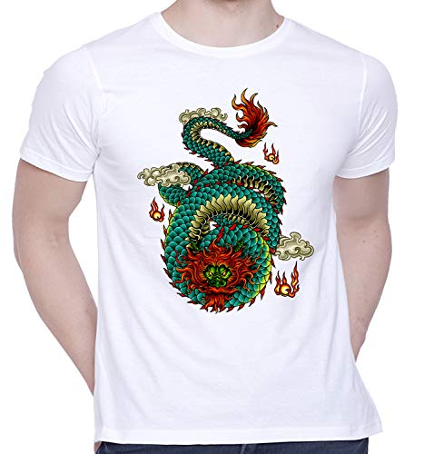 Image of CreativiT Graphic Printed T-Shirt for Unisex Dragon Tshirt | Casual Half Sleeve Round Neck T-Shirt | 100% Cotton | D00207-32