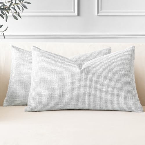 Image of JOTOM Set of 2 Cushion Covers 40x60 cm Linen Light Grey Decorative Throw Pillow Covers 16x24 Inch Lumbar Cushion Case Home Decor Pillowcases for Couch Sofa Living Room Bed (Light Grey)
