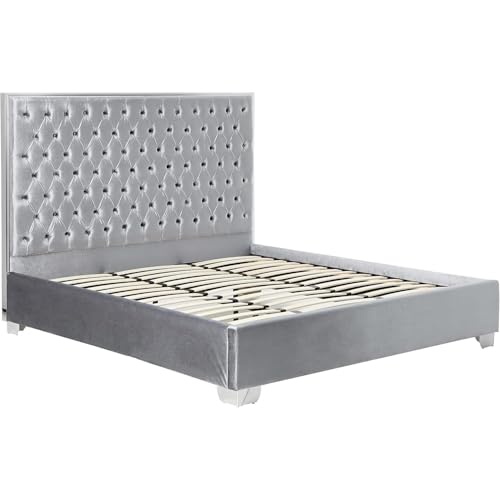 HomeStock Eclectic Elegance Modern, Contemporary Velvet Upholstered Bed with Deep