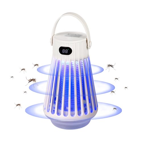 AVEKI Matamosquitos para exteriores, 2 en 1, lámpara matamosquitos para camping, recargable por USB, para interiores y exteriores, impermeable, matamoscas de insectos para patio, jardín, patio (blanco